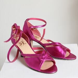 RICH FASHION Hot Pink Metallic Open Toe Leather Sandals